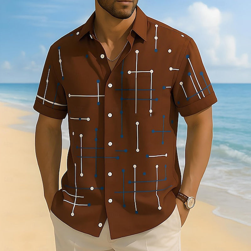 📢📢 ¡50% DE DESCUENTO! ⏰ Camisa abotonada con corte relajado e impresión geométrica para hombre