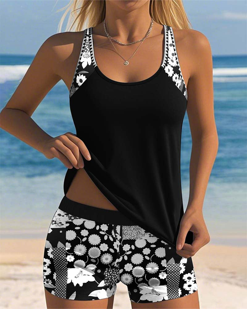 Bañador tankini estampado con culotte boxer
