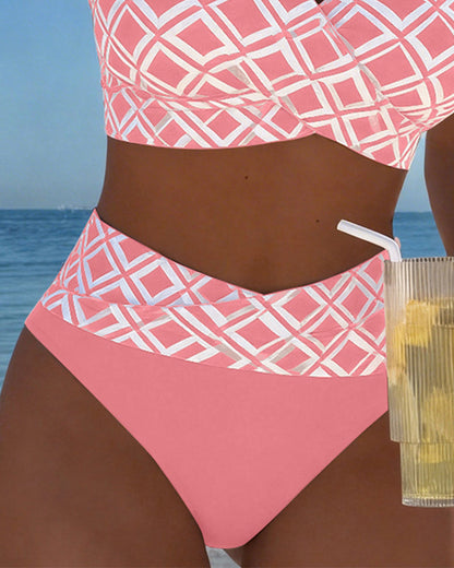 Bikini de dos piezas con escote sujetador y estampado de rombos