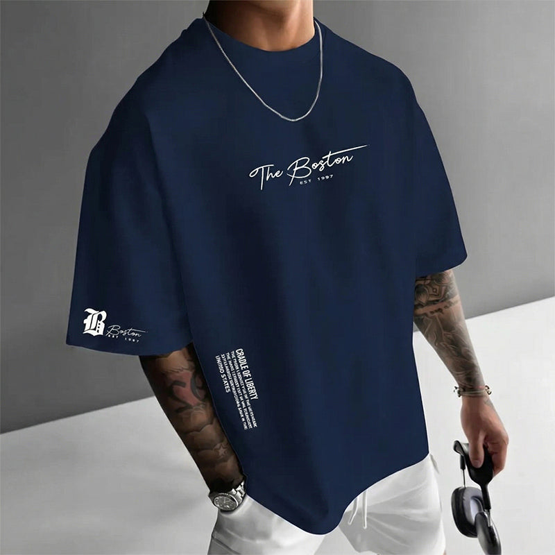 Camiseta urbana de manga corta para hombre – mezcla de algodón premium, corte oversize casual con estampado