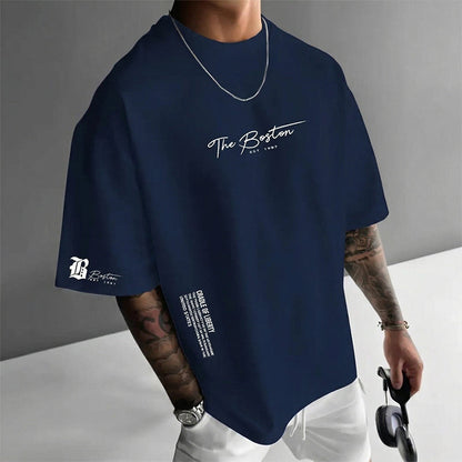 Camiseta urbana de manga corta para hombre – mezcla de algodón premium, corte oversize casual con estampado