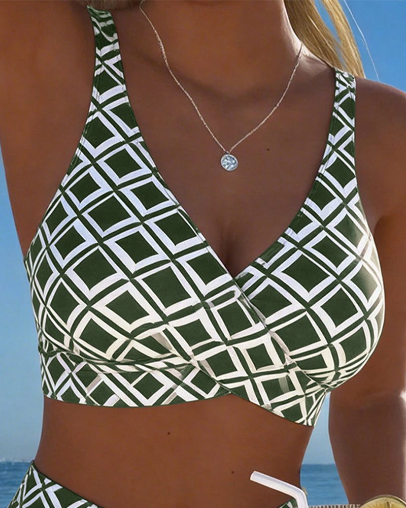 Bikini de dos piezas con escote sujetador y estampado de rombos