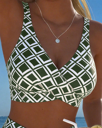 Bikini de dos piezas con escote sujetador y estampado de rombos