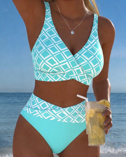 Bikini de dos piezas con escote sujetador y estampado de rombos