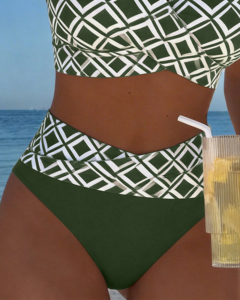 Bikini de dos piezas con escote sujetador y estampado de rombos