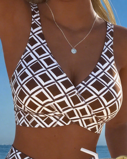 Bikini de dos piezas con escote sujetador y estampado de rombos