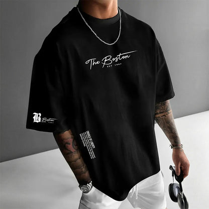 Camiseta urbana de manga corta para hombre – mezcla de algodón premium, corte oversize casual con estampado