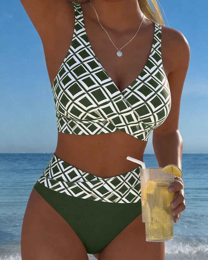 Bikini de dos piezas con escote sujetador y estampado de rombos