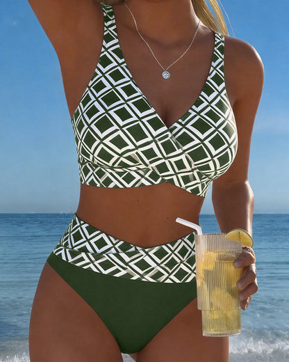Bikini de dos piezas con escote sujetador y estampado de rombos