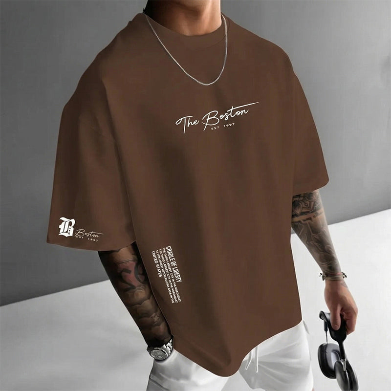 Camiseta urbana de manga corta para hombre – mezcla de algodón premium, corte oversize casual con estampado