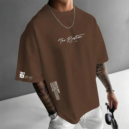 Camiseta urbana de manga corta para hombre – mezcla de algodón premium, corte oversize casual con estampado