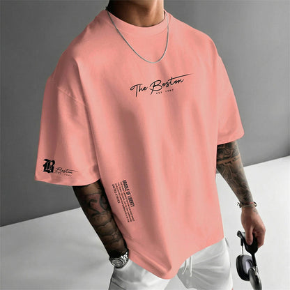 Camiseta urbana de manga corta para hombre – mezcla de algodón premium, corte oversize casual con estampado