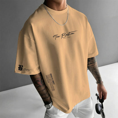 Camiseta urbana de manga corta para hombre – mezcla de algodón premium, corte oversize casual con estampado