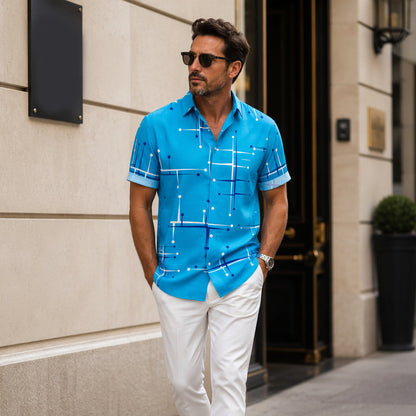 📢📢 ¡50% DE DESCUENTO! ⏰ Camisa abotonada con corte relajado e impresión geométrica para hombre