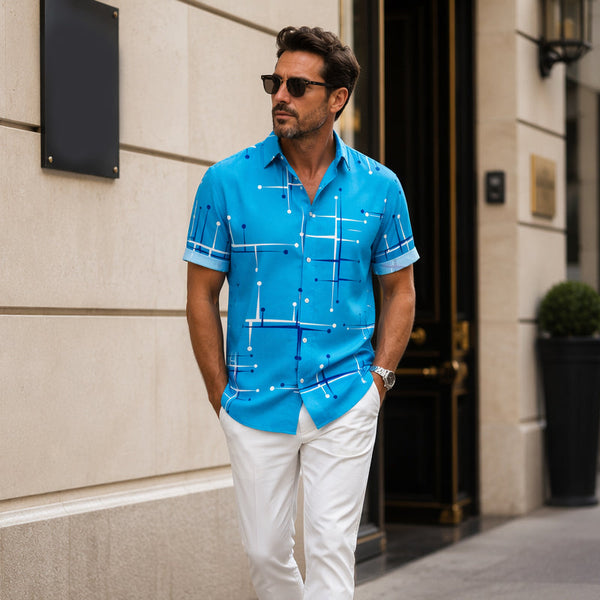 📢📢 ¡50% DE DESCUENTO! ⏰ Camisa abotonada con corte relajado e impresión geométrica para hombre