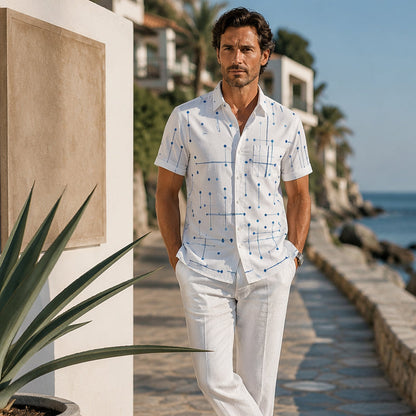 📢📢 ¡50% DE DESCUENTO! ⏰ Camisa abotonada con corte relajado e impresión geométrica para hombre