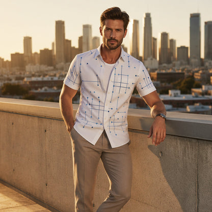 📢📢 ¡50% DE DESCUENTO! ⏰ Camisa abotonada con corte relajado e impresión geométrica para hombre