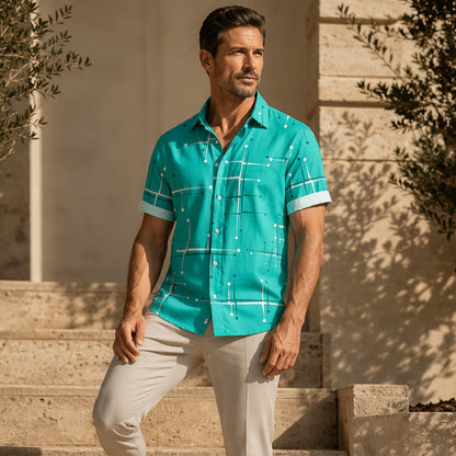 📢📢 ¡50% DE DESCUENTO! ⏰ Camisa abotonada con corte relajado e impresión geométrica para hombre
