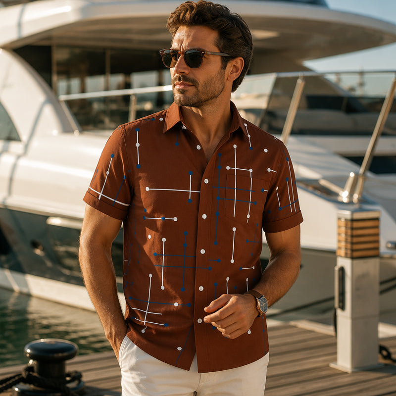 📢📢 ¡50% DE DESCUENTO! ⏰ Camisa abotonada con corte relajado e impresión geométrica para hombre