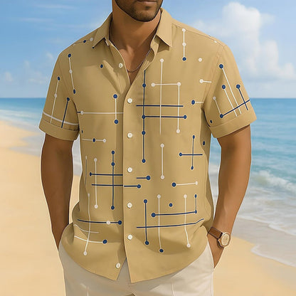 📢📢 ¡50% DE DESCUENTO! ⏰ Camisa abotonada con corte relajado e impresión geométrica para hombre
