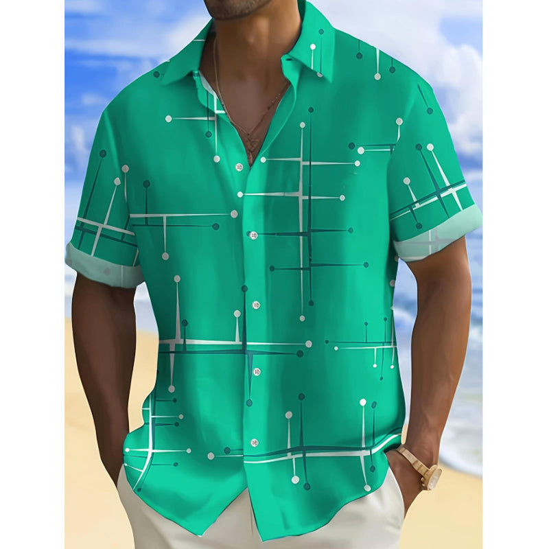 📢📢 ¡50% DE DESCUENTO! ⏰ Camisa abotonada con corte relajado e impresión geométrica para hombre