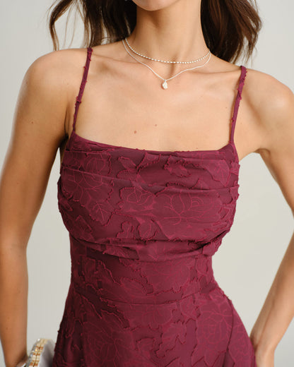 Vestido Largo de Tirantes Burdeos Jacquard