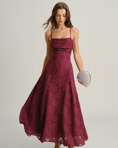 Vestido Largo de Tirantes Burdeos Jacquard